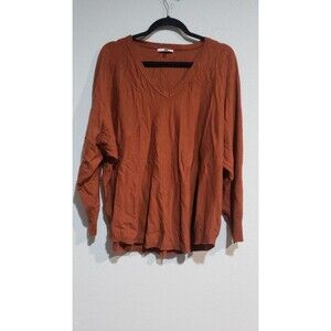 Vila Milano Sweater Womens XL Orange Knit Ribbed V Neck Round Hem Dolman